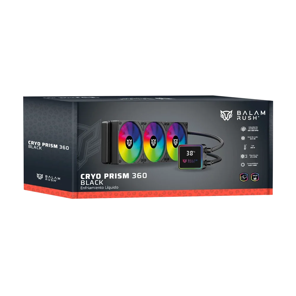 Enfriamiento Liquido Balam Rush Cryo Prism 360 Negro Display para monitoreo de temperatura ARGB 3x Vent 120 mm 300w