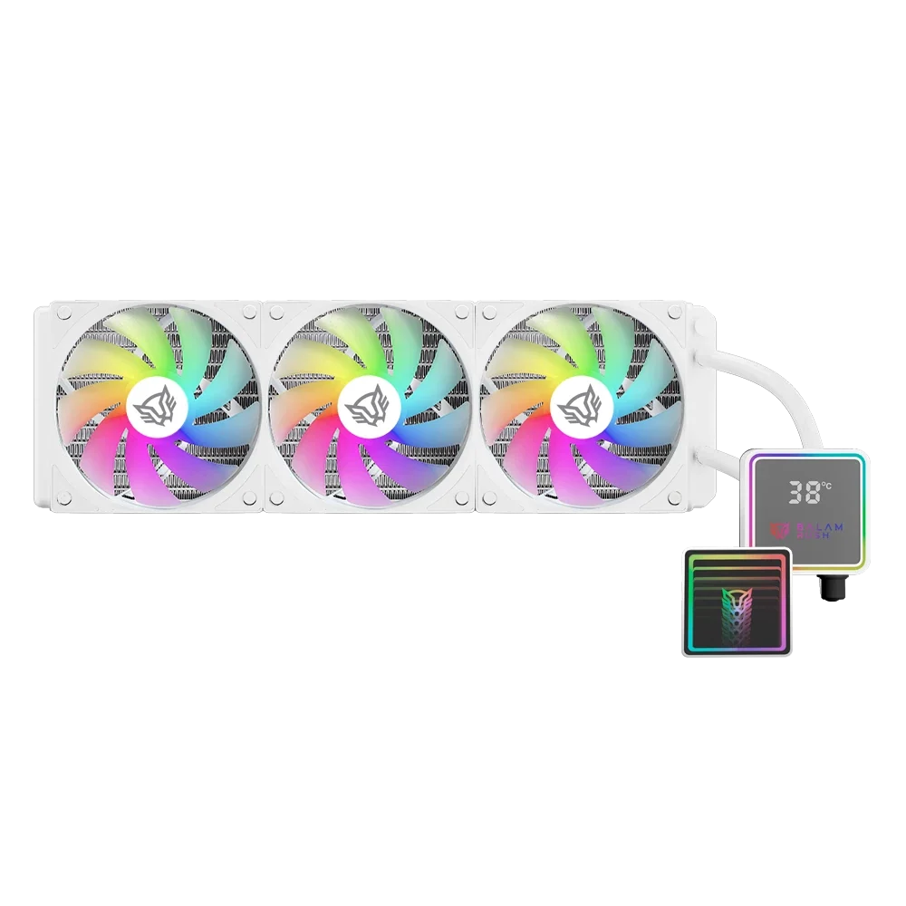 Enfriamiento Liquido Balam Rush Cryo Prism 360 Blanco Display para monitoreo de temperatura ARGB 3x Vent 120 mm 300w
