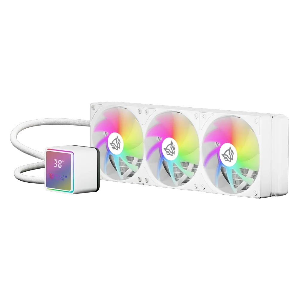 Enfriamiento Liquido Balam Rush Cryo Prism 360 Blanco Display para monitoreo de temperatura ARGB 3x Vent 120 mm 300w
