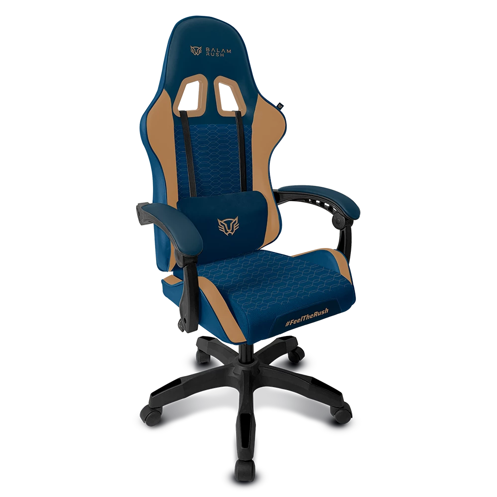 Silla Gamer Balam Rush Power Rush V2 Azul Camel descansa brazos soporta hasta 120kg