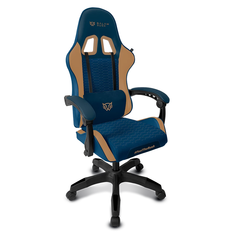 Silla Gamer Balam Rush Power Rush V2 Azul Camel descansa brazos soporta hasta 120kg