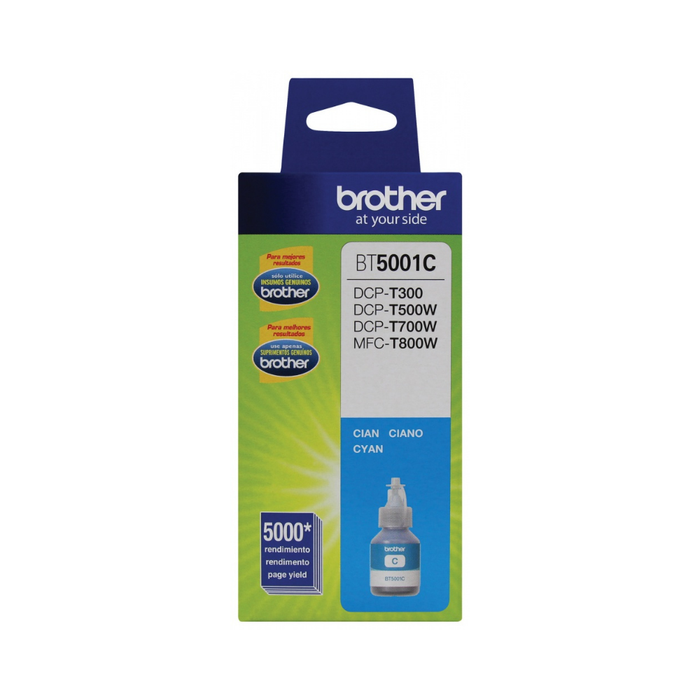 Tinta Brother BT5001C Cyan Bote InkBenefit Tank T300 / T500 / T700 / T800 — Rendimiento Ultra 5,000 Páginas