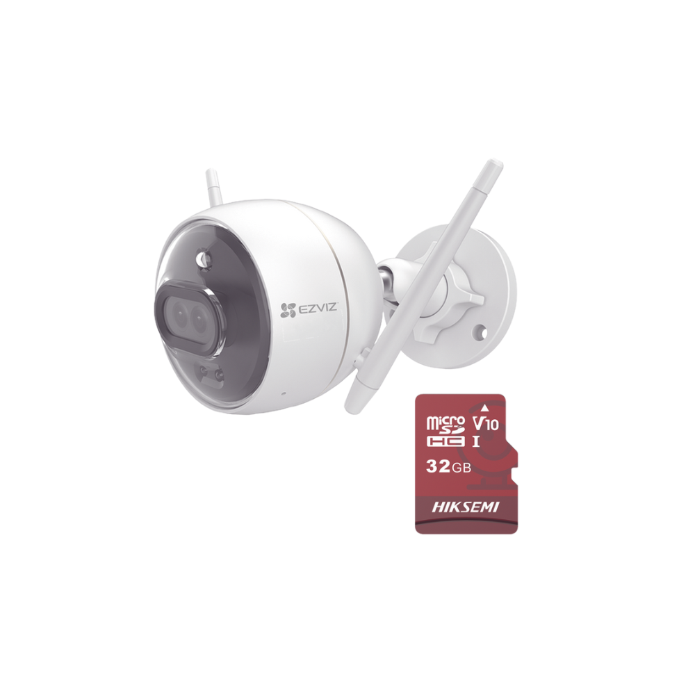 Kit de Cámara WiFi y Memoria Micro SD, Incluye 1 Pieza C3X y 1 Memoria MicroSD 32GB, Audio de Dos Vías, Colores en Oscuridad, Detección Humana y de Vehículo