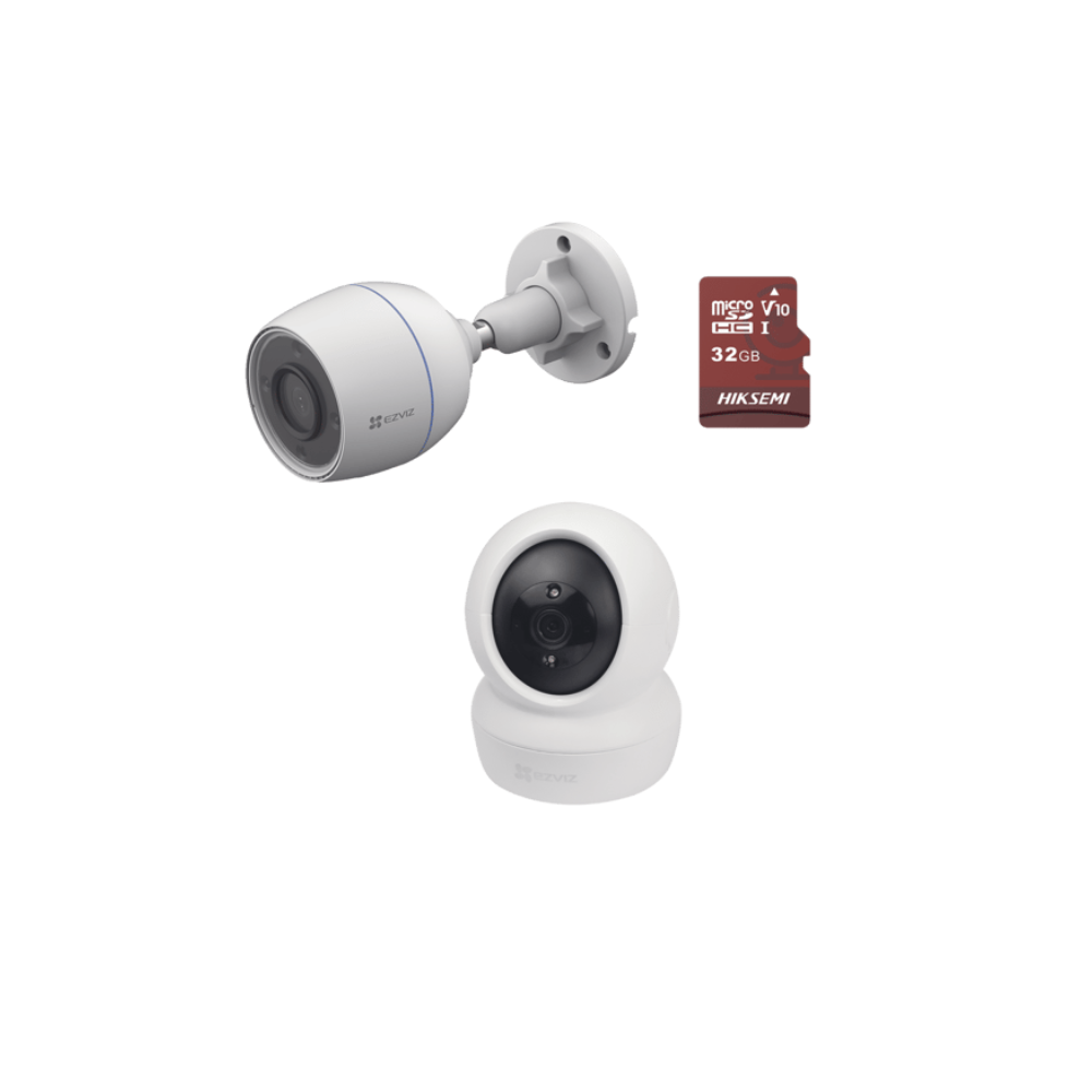 Kit de Cámaras WiFi, Incluye 1 Pieza C6N para Uso en Interior, 1 Pieza CS-H3C para Uso en Exterior, 1 PZA Micro SD HS-TF-E1/32G, Detección de Movimiento, Notificaciones Instantáneas