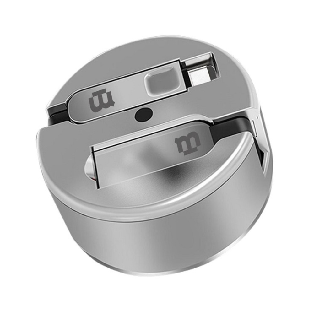 Cable Retráctil Blackpcs V8/Tipo-C Plata 1M 2.1A (CASMCPR-3)