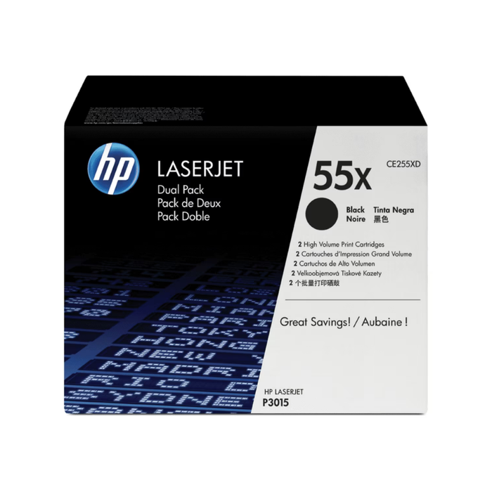 Paquete De 2 Tóner HP 55X LaserJet Negro Alto Rendimiento