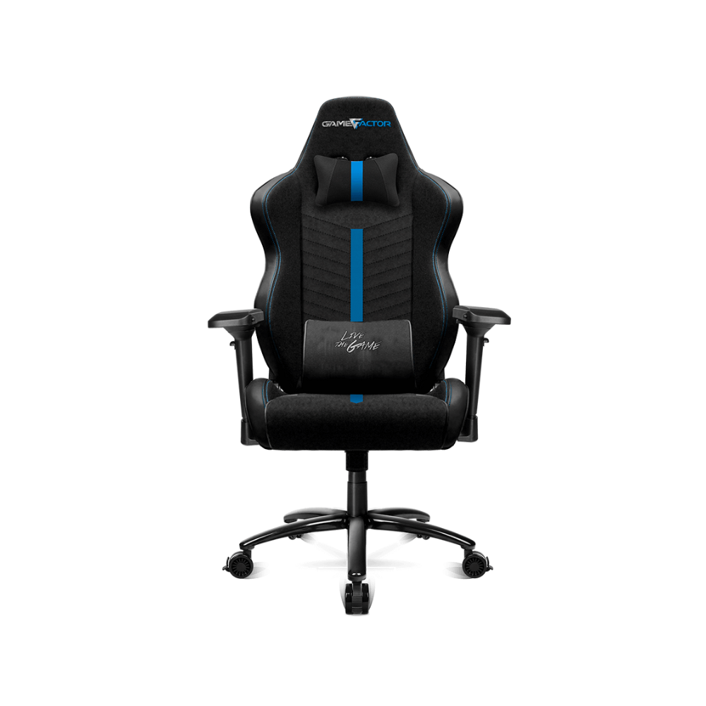Silla Gaming Game Factor Tela Reclinable 4D, Estructura Metálica - Negro/Azul (CGC601-BL)