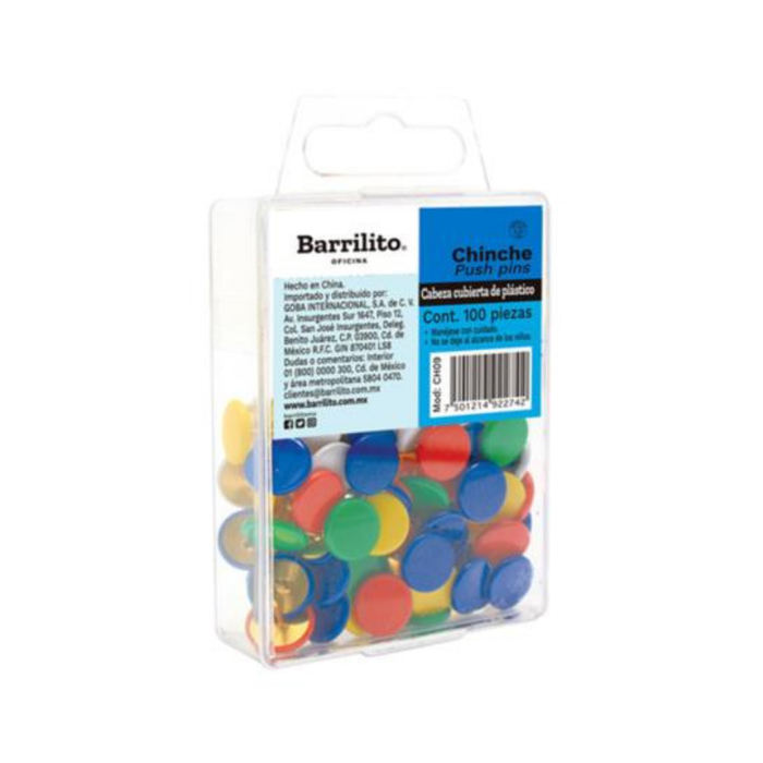 Tachuelas Barrilito Cabeza De Plastico Colores Surtidos C/100 Pzas