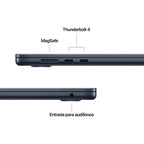 MacBook Air MW1M3E A M4 16GB 512GB SSD Media Noche 15.3 Pulgadas 18 Horas Español Teclado