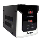 Regulador Energizer ERENRLB25VA de 2500 VA 1500 Watts línea blanca 2 contactos aterrizados 2 medidores digitales corriente 15A 90-145 V