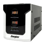 Regulador Energizer ERENRLB25VA de 2500 VA 1500 Watts línea blanca 2 contactos aterrizados 2 medidores digitales corriente 15A 90-145 V