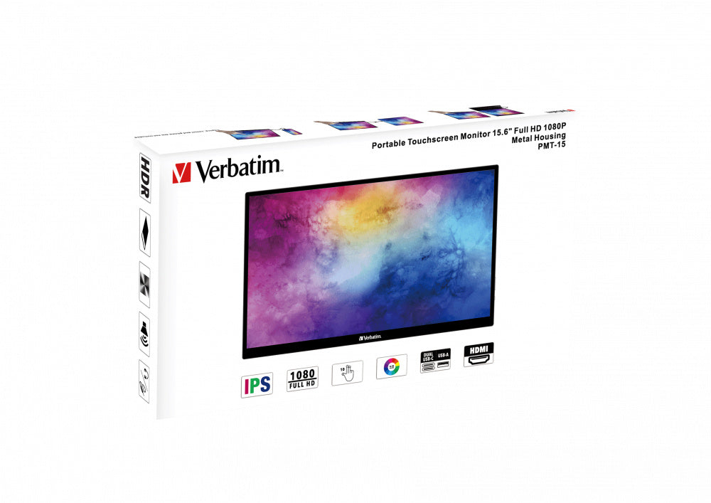 Monitor Portatil Verbatim 15.6", Touch, FHD 1920x1080, Negro