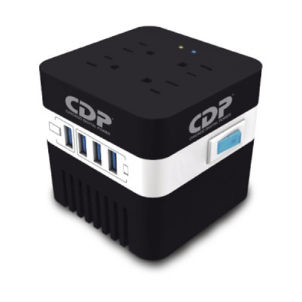 Regulador CDP RU-AVR604 600VA/300W 4 NEMA5-15R AVR 50/60 Hz indicadores LED y 4 puertos de carga USB 2.1A max