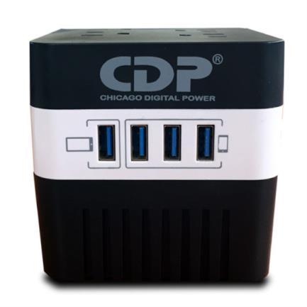Regulador CDP RU-AVR604 600VA/300W 4 NEMA5-15R AVR 50/60 Hz indicadores LED y 4 puertos de carga USB 2.1A max
