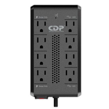 Regulador CDP RAVR1408 1410 VA/700W 8 contactos NEMA5-15R (4 c/ AVR/supresión y 4 c/supresión) botón encendido 98Vca - 145Vca