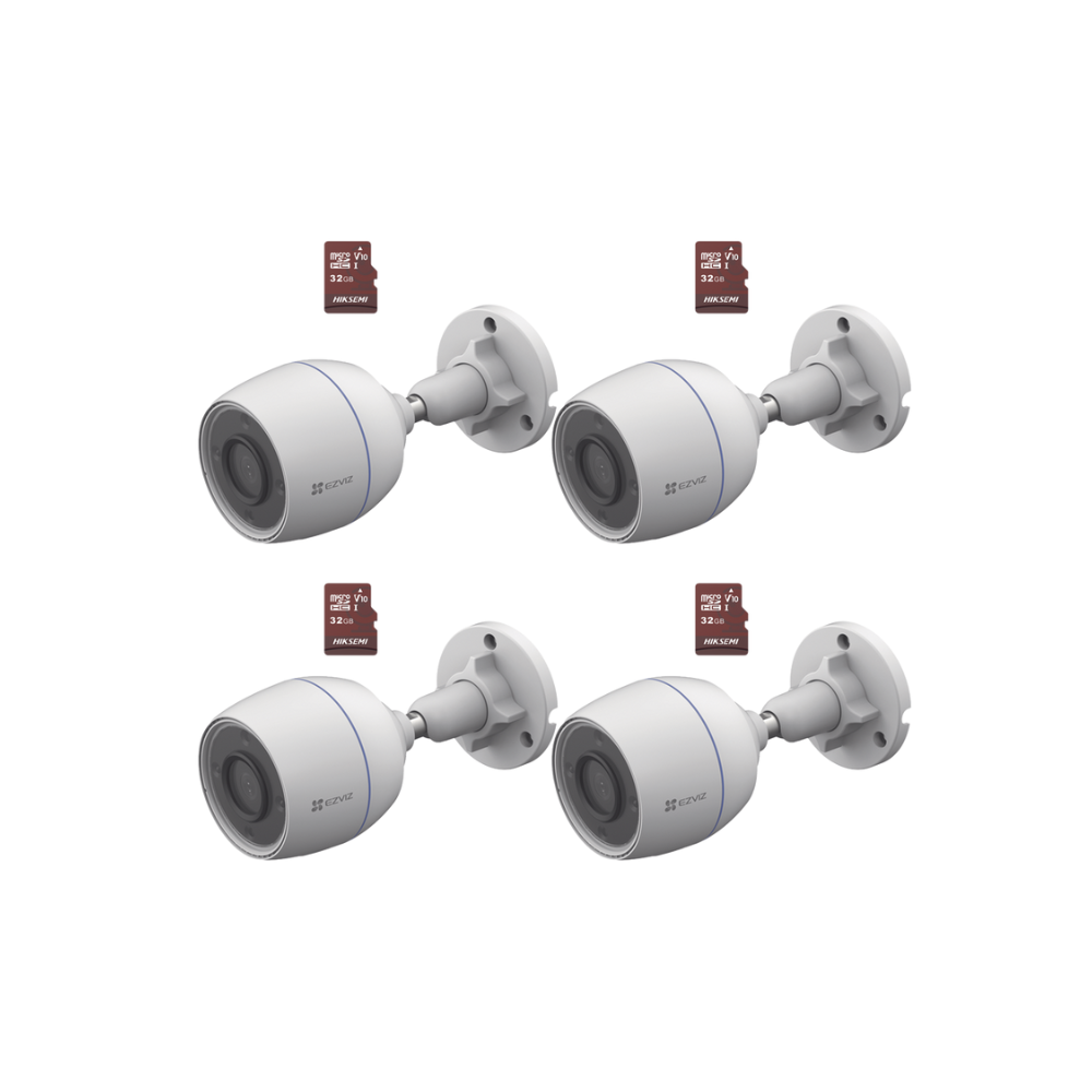 Kit de Cámaras WiFi, Incluye 4 Piezas CS-H3C y 4 Piezas HS-TF-E1/32G, Detección de Movimiento