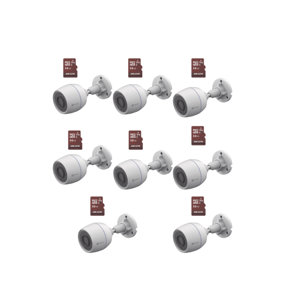Kit de Cámaras WiFi, Incluye 8 Piezas CS-H3C y 8 Piezas HS-TF-E1/32G, Detección de Movimiento