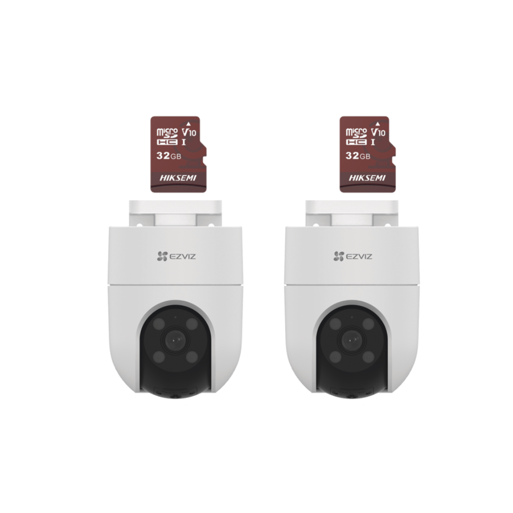 Kit cámaras WiFi 2x CS-H8C + 2x HS-TF-E1/32G audio dos vías detección movimiento luz estroboscópica sirena exterior con protección