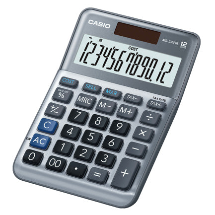 Calculadora De Escritorio Casio Ms-120Fm 12 Digitos Gris Metalico Calculo De Costo Venta Y Margen Doble Alimentacion