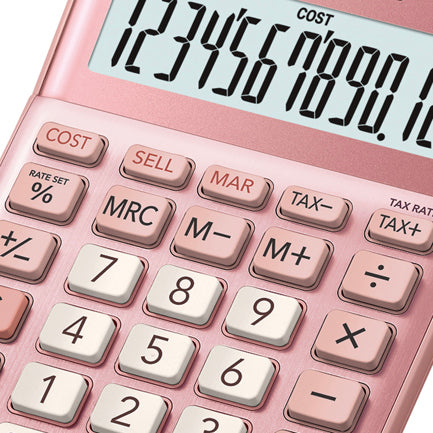 Calculadora De Escritorio Casio Ms-120Fm-Pk De 12 Digitos Rosa Metalico Costo Venta Y Margen Doble Alimentacion
