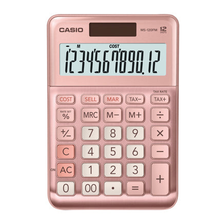 Calculadora De Escritorio Casio Ms-120Fm-Pk De 12 Digitos Rosa Metalico Costo Venta Y Margen Doble Alimentacion