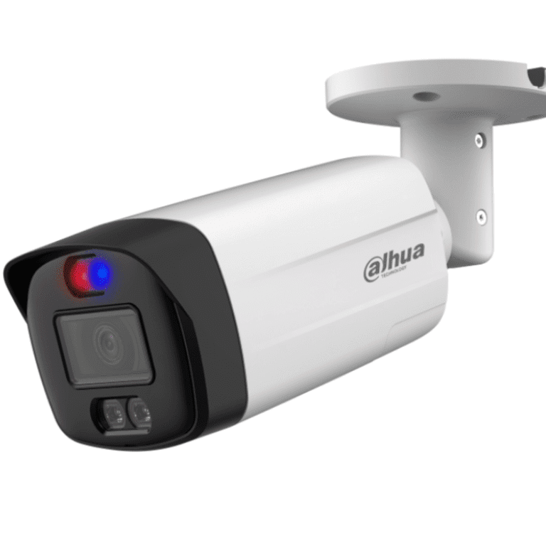 Dahua HAC-ME1509THN-A-PV-S2 Cámara Bullet TioC 5MP Iluminador Dual Inteligente Disuasión Activa Luz Roja Azul Lente 2.8mm 111° Iluminación IR + Visible 40M Micrófono Integrado WDR Real 120dB