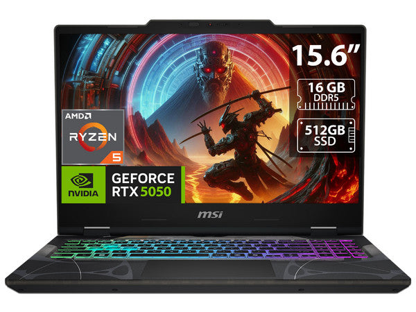 Laptop MSI Cyborg A15 AI Gamer AMD Ryzen AI 5 240 16Gb DDR5 (2x8Gb) SSD 512Gb NVMe RTX 5050 8Gb 15.6" FHD 144Hz Win 11 Home Incluye Backpack