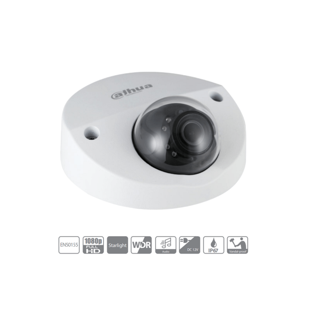 Cámara Domo Dahua HDBW2241F-M-A-28 - 1080p, 2MP, Starlight, Lente 2.8mm, IR 20m, WDR Real 120dB, IP67, IK10