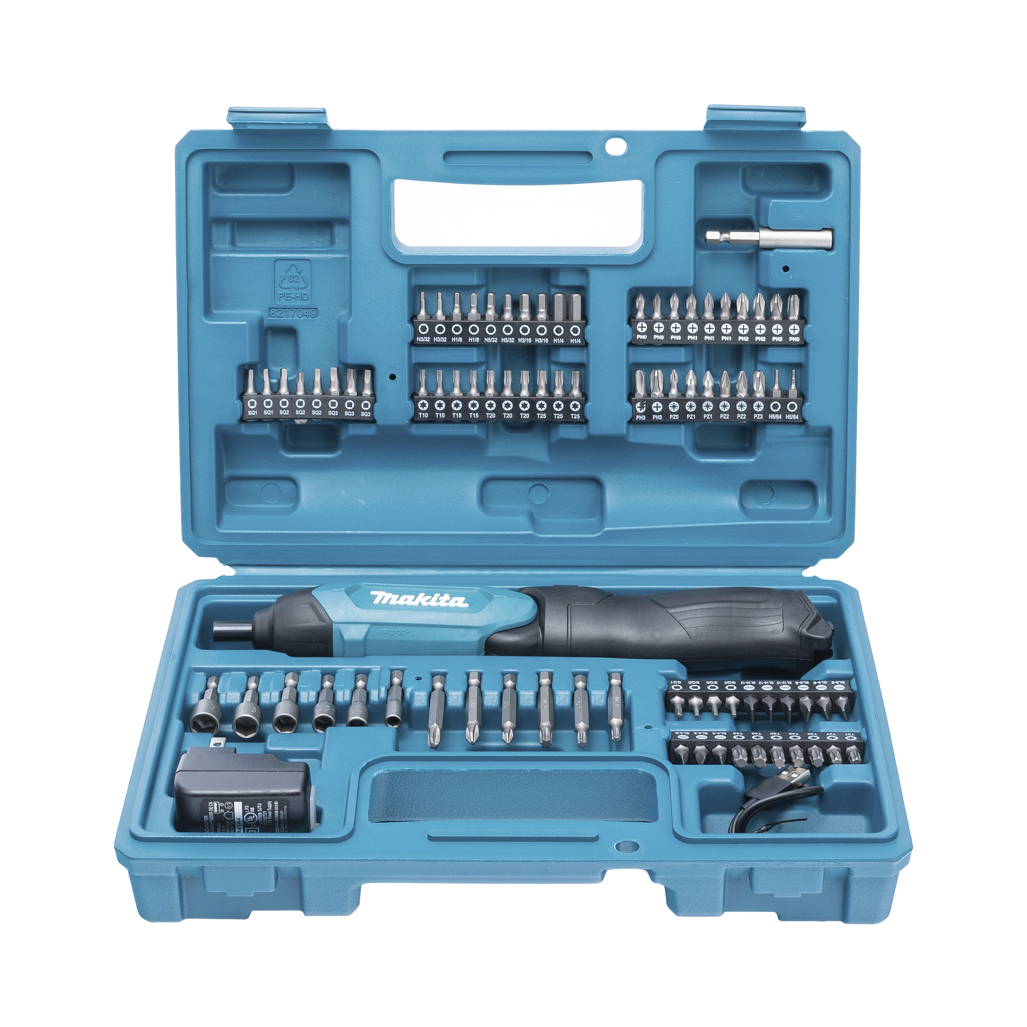 Atornillador Reversible de 220 RPM con Cargador USB y 81 Puntas