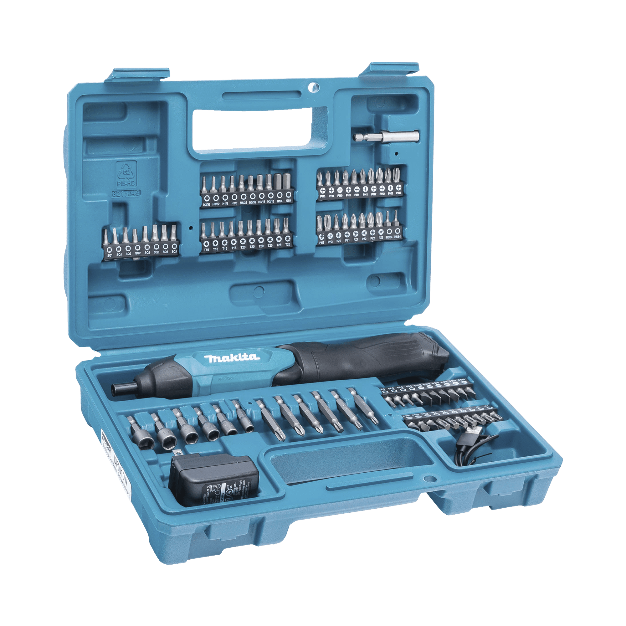 Atornillador Reversible de 220 RPM con Cargador USB y 81 Puntas