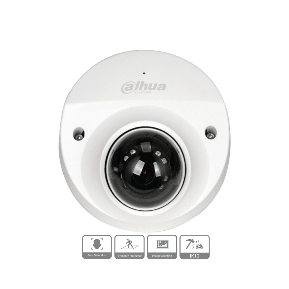 Cámara IP Domo Dahua IPC-HDBW5241F-M-SA - 2MP, Lente 8mm, 40° Apertura, H.265+, Reconocimiento Facial, IR 30m, MicroSD, SMD Plus