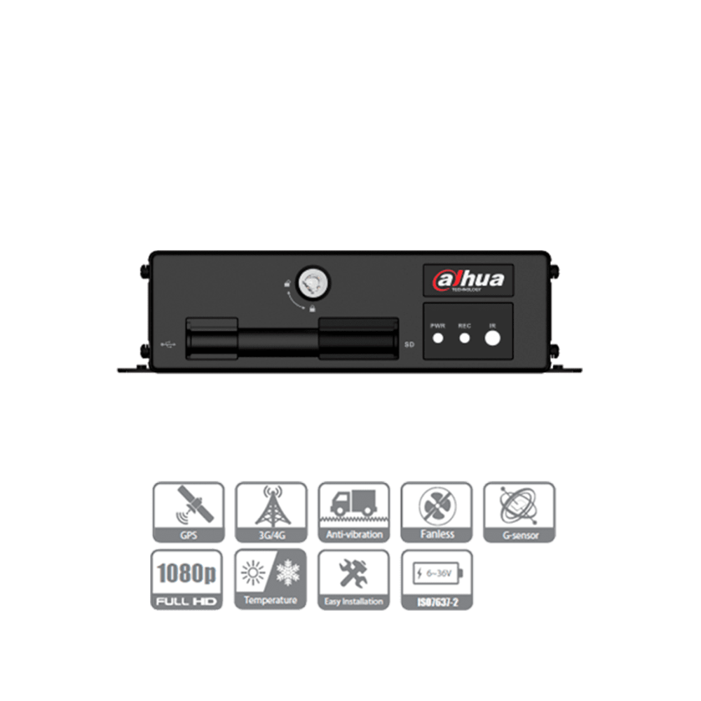 DVR Móvil Dahua DHI-MXVR1004-GCI - 4 Canales, Inteligencia Artificial 1080p, H.265, 2 Tarjetas SD, DSM/ADAS/BSD, 1 Salida de Video