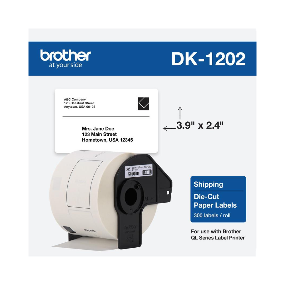 Rollo de Etiqueta Brother DK1202 Pre-Cortada 24" x 39" 62mm x 100m DK1202