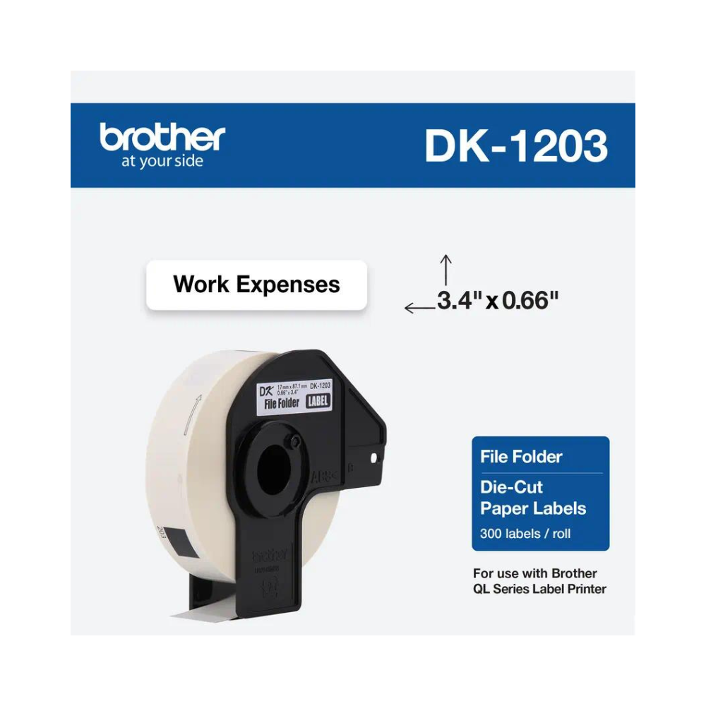 Rollo de Etiquetas Brother DK1203 300 Pzas Pre-Cortadas 17mm x 871mm DK1203