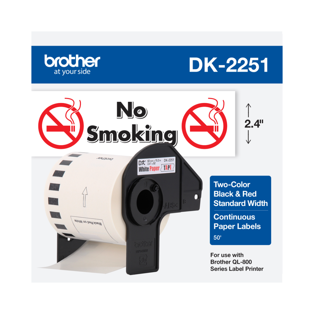 Rollo De Etiquetas Brother Dk2251 Continua 62 X 152 Rojo-Negro Dk2251