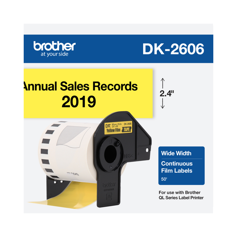 Rollo De Etiquetas Brother Amarillo De 62Mm Ancho X 15.2 Mts Dk2606