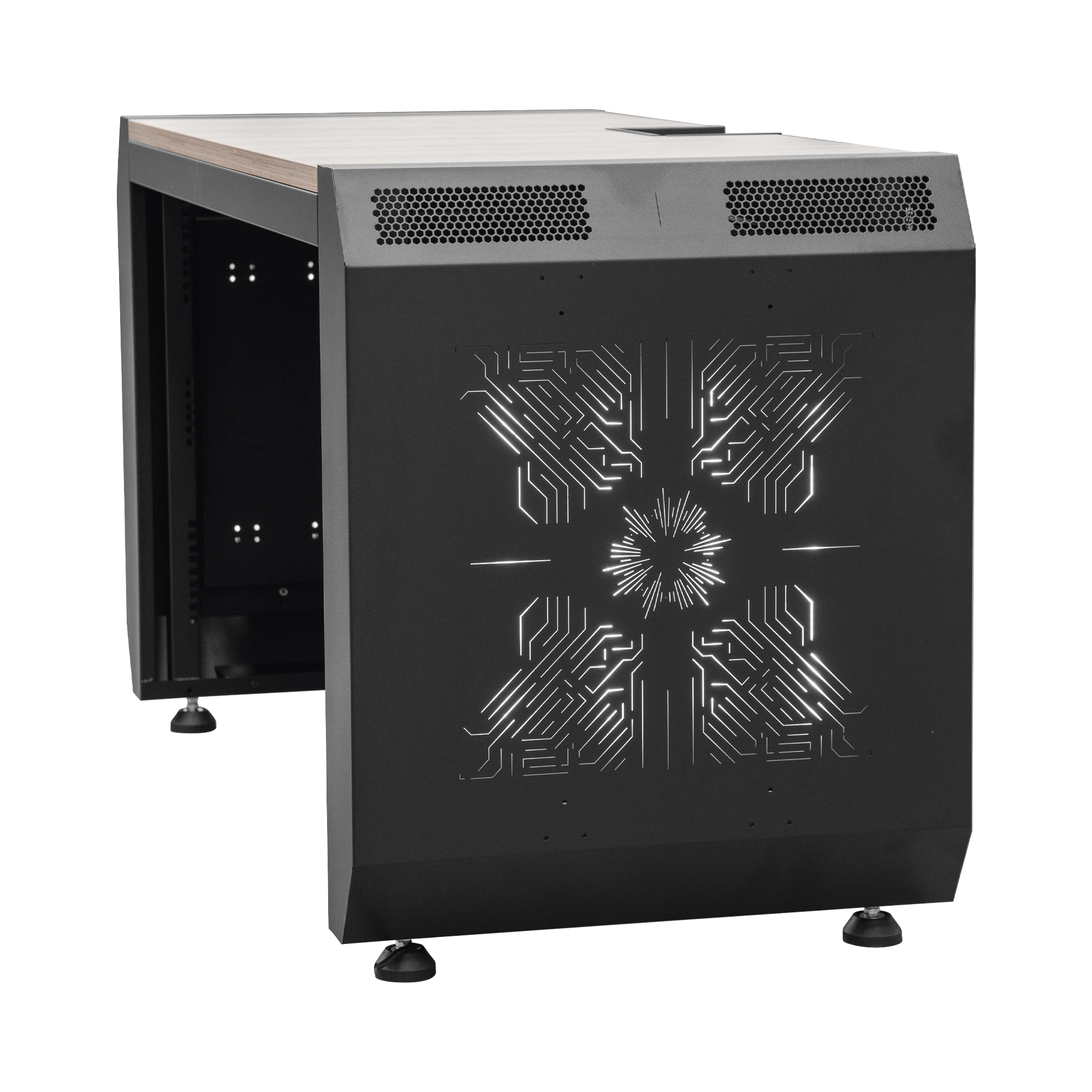 Consola Profesional para Monitoreo o Cómputo con Rack y Gestión de Cables