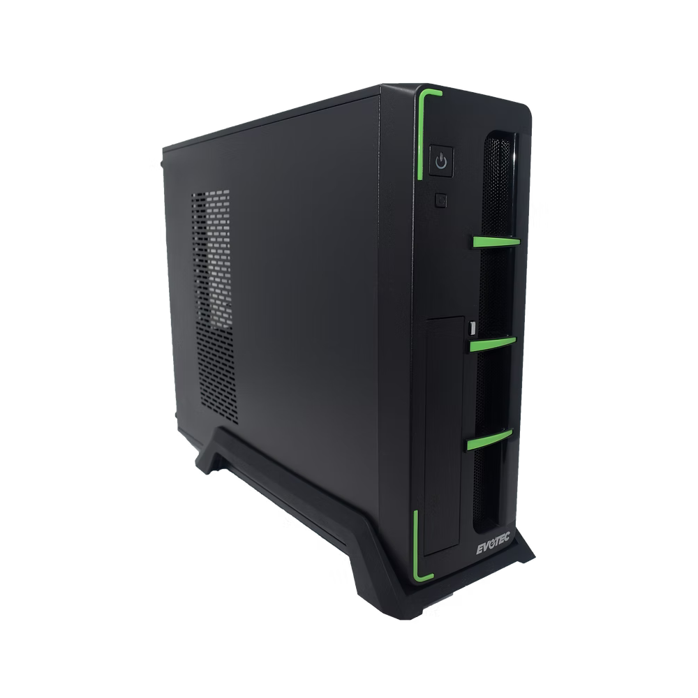 Gabinete slim Evotec Aruba fuente 600w tarjeta micro- ATX color Negro con Verde