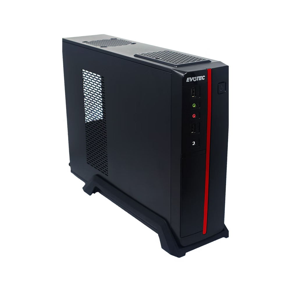 Gabinete Slim Evotec Viena Fuente 600W Tarjeta Micro ATX Color Negro Con Rojo