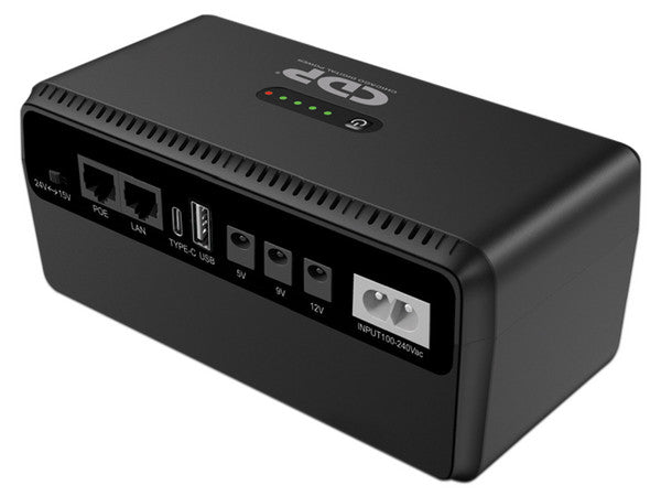 Fuente alimentacion con salida universal CDP MiniUPS20KmAh batería de litio 20000 mAh salidas 3x DC (5V 9V y 12V) 2x USB (Tipo A y C) 2x RJ45 120 Vca