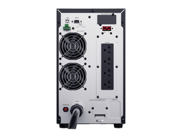 UPS Smart App Online S doble conversión CyberPower OLS3000A LCD color 3000VA/2700W 120V torre 4x NEMA 5-20R 1x Regleta de conexiones permanentes RoHS modo ECO