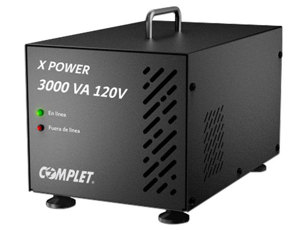 Regulador electrónico de voltaje COMPLET X-POWER ERV-10-006 3000VA potencia 3000W voltaje 120V 2x NEMA 5-15R y banco de terminales