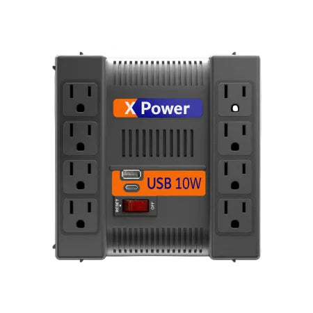 Regulador de Voltaje COMPLET XPOWER 1300 USB ERV-9-002 1300VA 650W 8x NEMA 5-15R 1x USB-A y 1x USB-C (10W total) 120V ent/sal