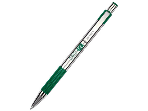Boligrafo Zebra F-301 Grip Punto Fino Tinta Verde Cuerpo De Acero Caja C/6