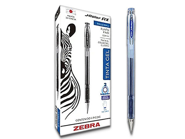 Bolígrafo Zebra J Roller Rx Punto Fino 0.5Mm Tinta Gel Color Azul C/6 Pzas