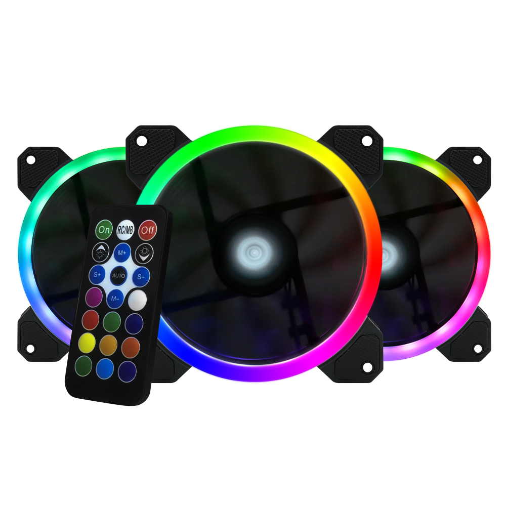 Kit de Ventiladores Game Factor FKG400 3 Fans 120mm RGB + 2 Tiras LED + Control Remoto