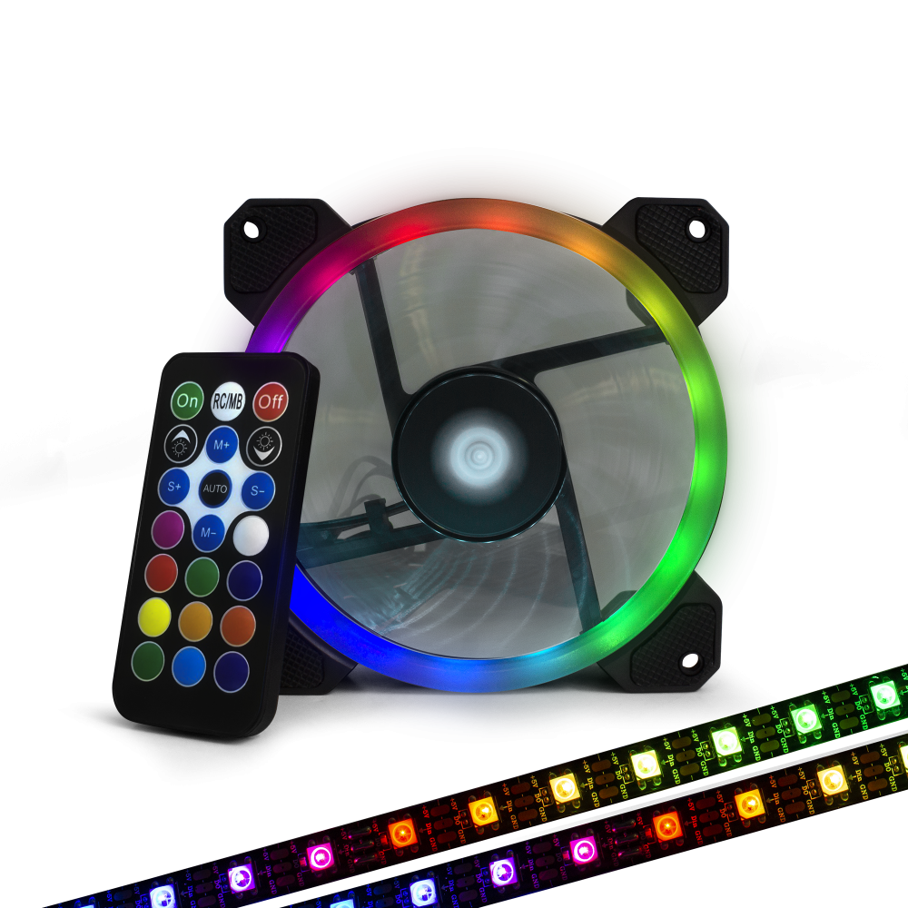 Kit de Ventiladores Game Factor FKG400 3 Fans 120mm RGB + 2 Tiras LED + Control Remoto