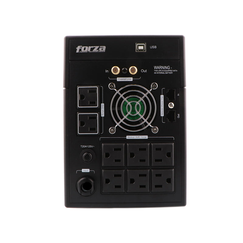 UPS Interactivo Forza FX-2200LCD 2200VA/1200W 8 Salidas Gigabit y Coaxial Torre 120V Negro
