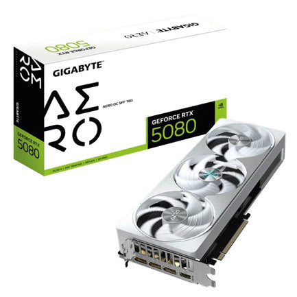 Tarjeta De Video GIGABYTE 16GB GeForce RTX 5080 AERO OC SFF — 3xFan / GDDR7 / DLSS 4 / 1xHDMI / 3xDP — Modelo GV-N5080AERO OC-16GD