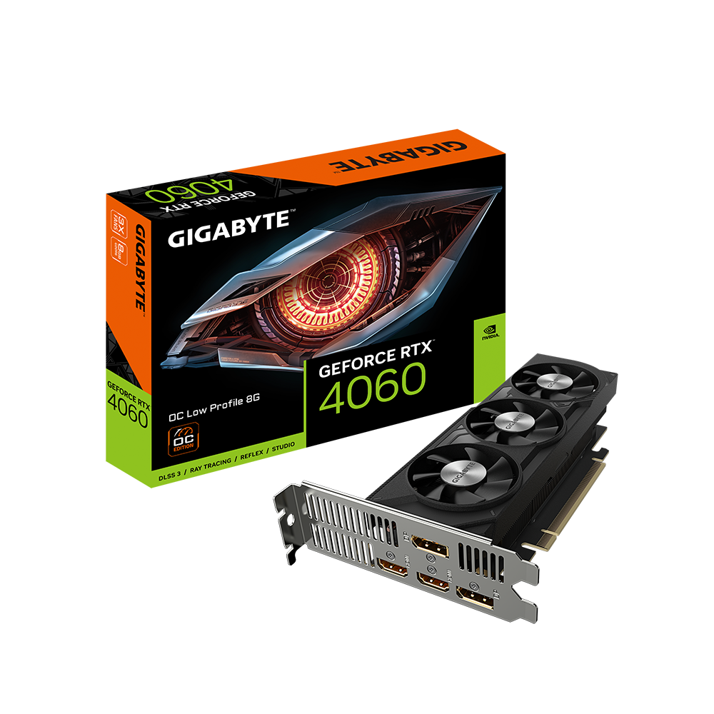 Tarjeta de Video Gigabyte 8GB GeForce RTX 4060 Low Profile 3X Fan GDDR6 DLSS 3 OC HDMI/DP